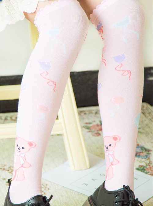 Pink Fashion Cute Bear Pattern Lolita Knee Socks