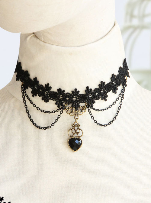 Fashion Black Lace Sweet Peach Heart Lolita Necklace
