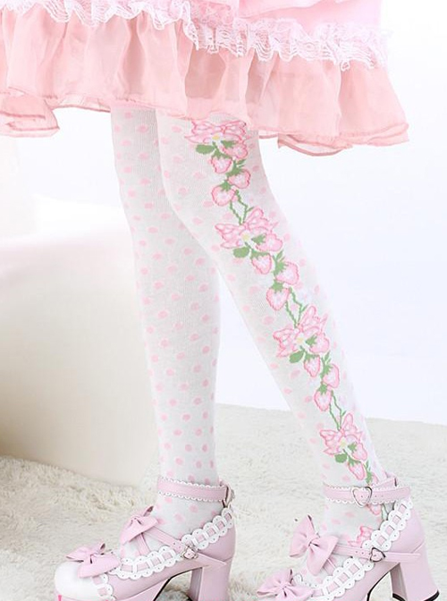 Pink Strawberry Lovely White Fashion Sweet Lolita Knee Stockings