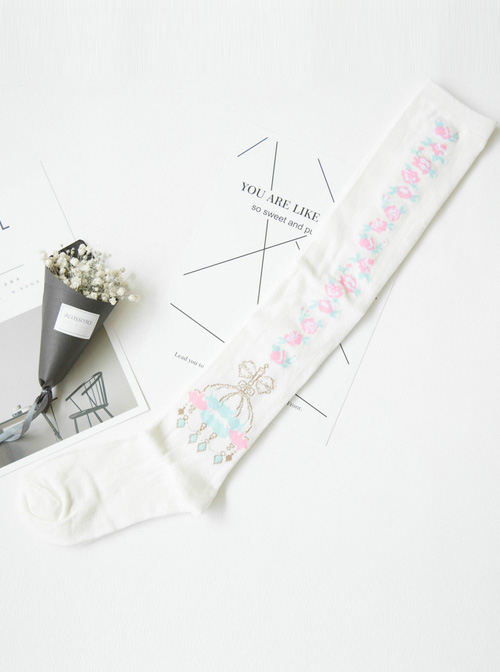 Pure Cotton Bowknot And Crown Pattern Lolita Tight Stockings
