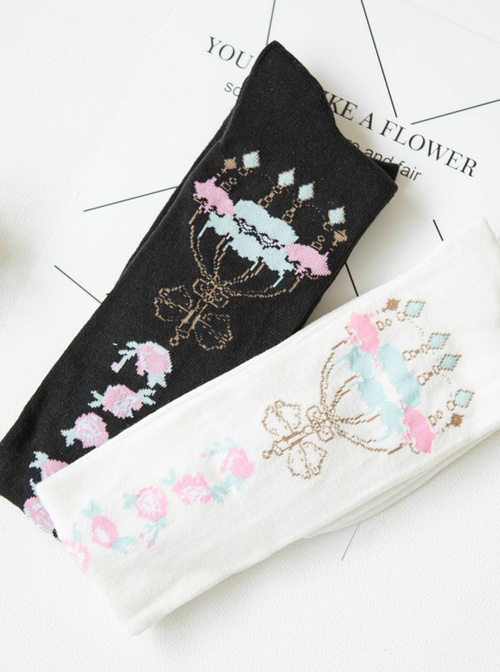 Pure Cotton Bowknot And Crown Pattern Lolita Tight Stockings