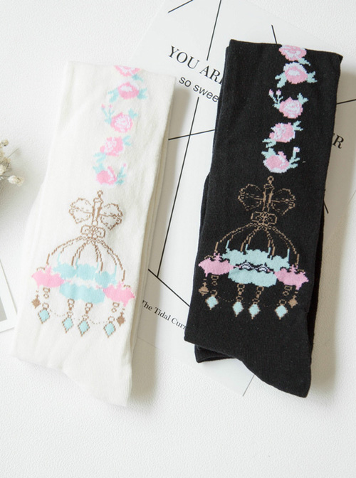 Pure Cotton Bowknot And Crown Pattern Lolita Tight Stockings