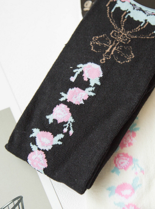 Pure Cotton Bowknot And Crown Pattern Lolita Tight Stockings