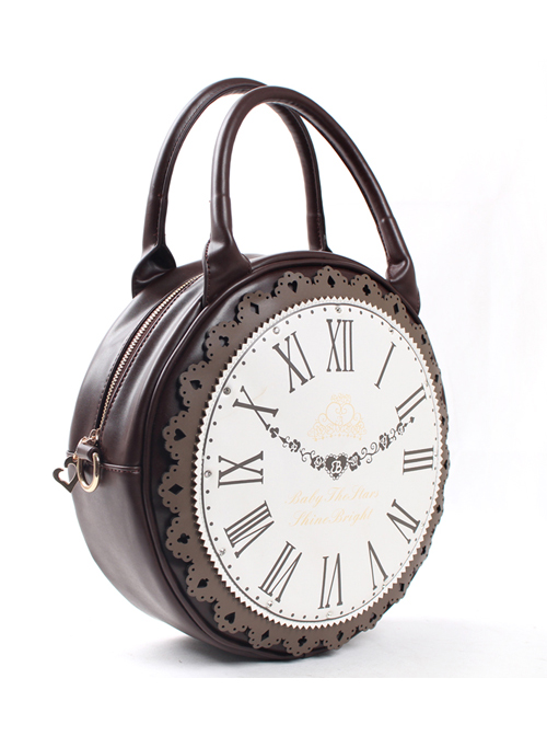 Dark Brown Retro Clock Prototype Lace Lolita Handbag