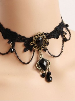 Black Woven Flowers Lace Gothic Lolita Necklace