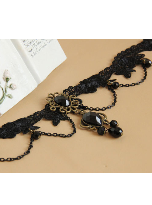 Black Woven Flowers Lace Gothic Lolita Necklace