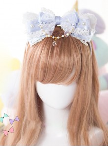 White Cat Ears Pearl Lace Bowknot Bead Chain Sweet Lolita Head Band