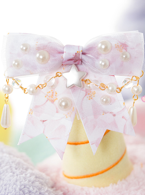 Pearl Bowknot Little Star Pearl Chain Sweet Lolita Hairpin