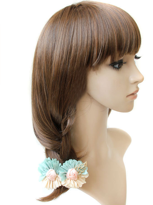 Sweet Light Yellow And Mint Color Mixed Color Flower Lolita Hairpin