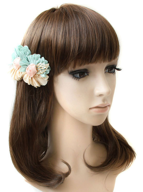 Sweet Light Yellow And Mint Color Mixed Color Flower Lolita Hairpin