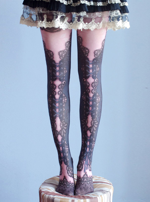 Lovely Lace Printing Lolita Pantyhose