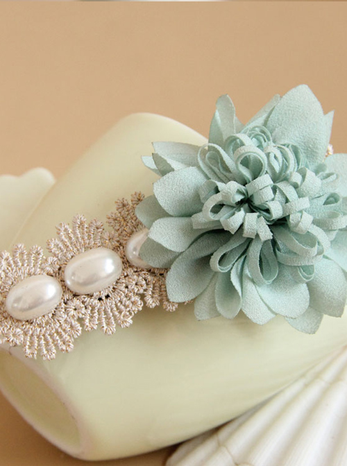 Mint Blue Flower Lace Pearl Lolita Hairpin