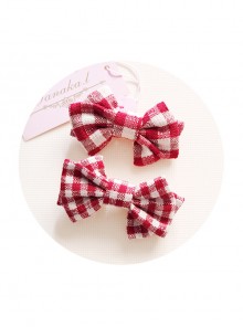 Hand Made Fashion Red Lattices Bowknot Sweet Lolita Hairpins