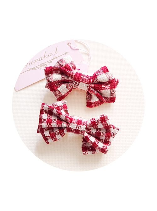 Hand Made Fashion Red Lattices Bowknot Sweet Lolita Hairpins