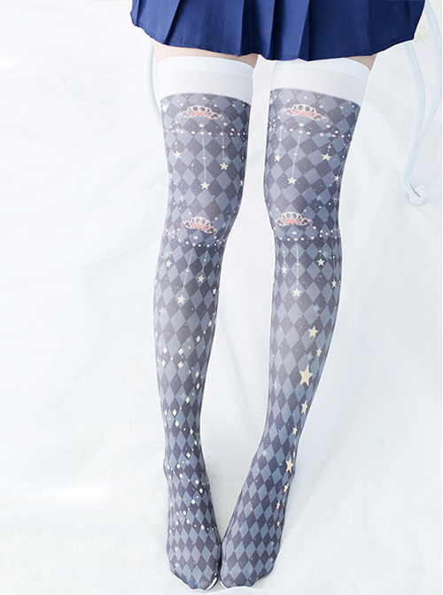 Lattices Stars Crown Printing Gothic Lolita Pantyhose