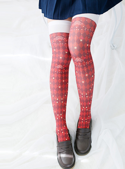 Lattices Stars Crown Printing Gothic Lolita Pantyhose