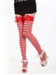 Retro Strawberry Bowknot Stripes Printing Lolita Knee Socks