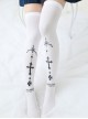Fashion Cross Printing Gothic Lolita White Knee Socks
