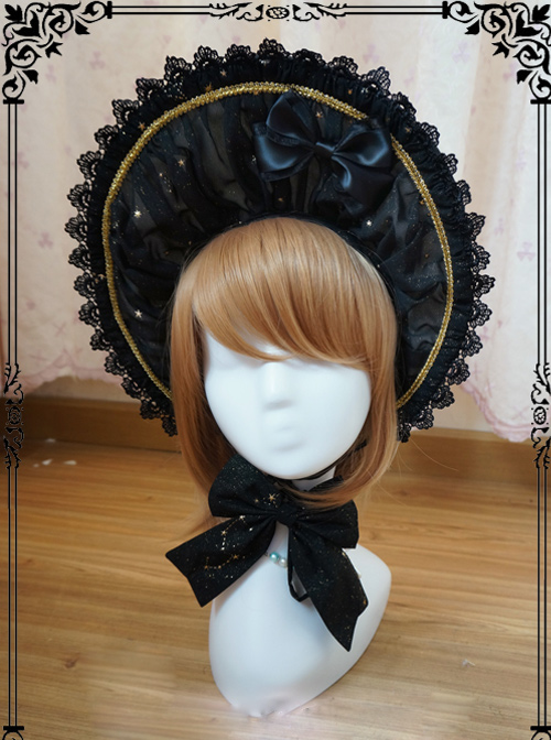 Starry Sky Bronzing Constellation Black Gothic Lolita Bonnet