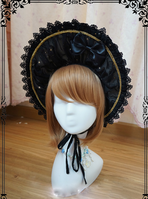 Starry Sky Bronzing Constellation Black Gothic Lolita Bonnet