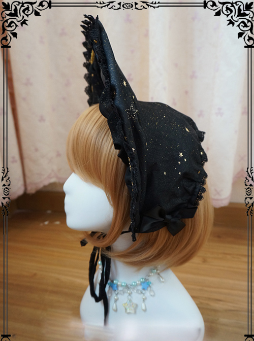 Starry Sky Bronzing Constellation Black Gothic Lolita Bonnet