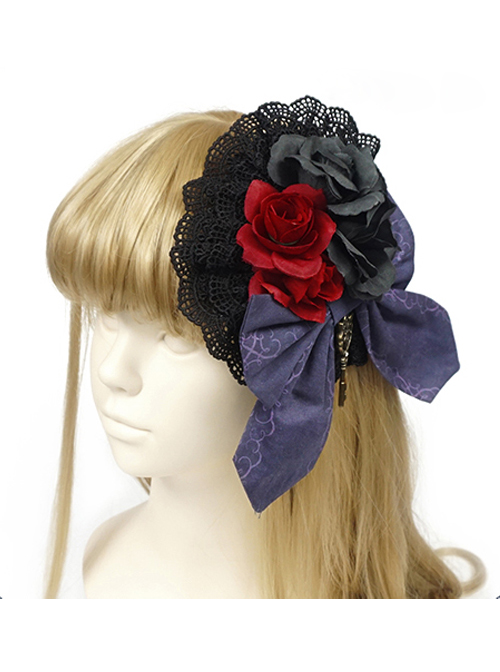 Beauty The Rose Series Flower And Key Pendant Gothic Lolita Hairpin