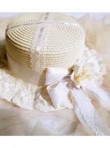 Cute Long Ribbon Bowknot White Lace Sweet Lolita Straw Hat