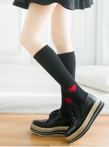 Pure Cotton The Heart-shaped Pattern Pure Color Stockings