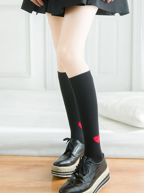 Pure Cotton The Heart-shaped Pattern Pure Color Stockings