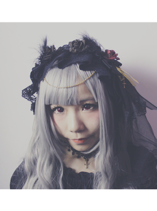 Retro Lace Cross Rose Gothic Lolita Headband