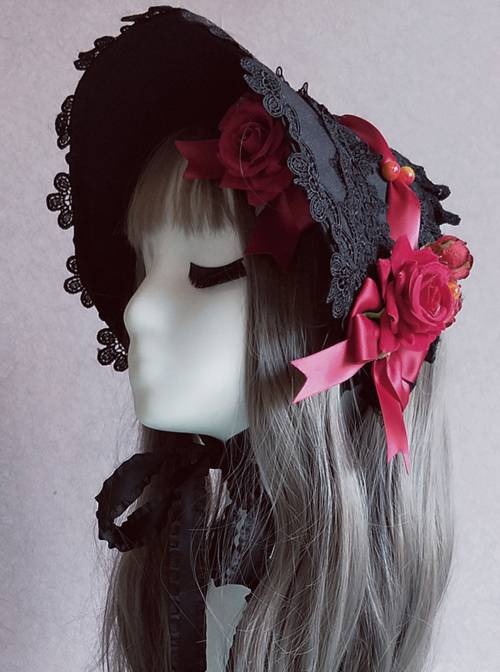 Palace Style Lace Ribbon Gothic Lolita Bonnet