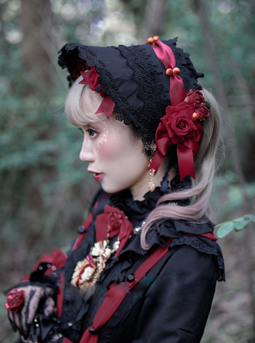 Palace Style Lace Ribbon Gothic Lolita Bonnet