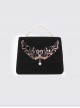 Elegant Retro Swan Lake Black Velvet Pearl Shoulder Bag