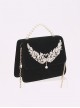 Elegant Retro Swan Lake Black Velvet Pearl Shoulder Bag