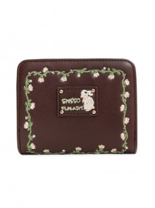 Cute Brown Flower Vine Embroidery Lolita Wallet