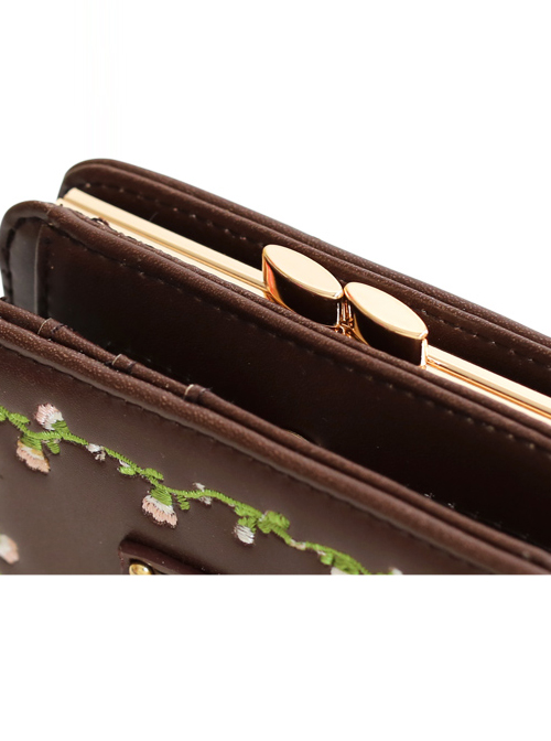 Cute Brown Flower Vine Embroidery Lolita Wallet