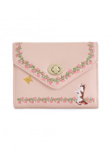Cat And Flower Vine Embroidery Pink Lolita Short Wallet