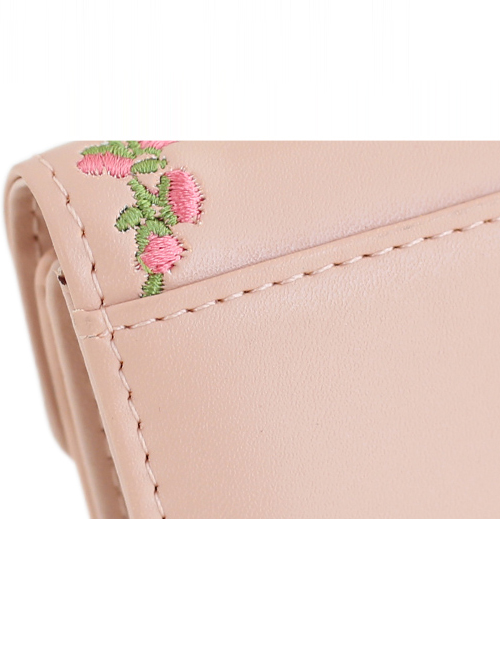 Cat And Flower Vine Embroidery Pink Lolita Short Wallet