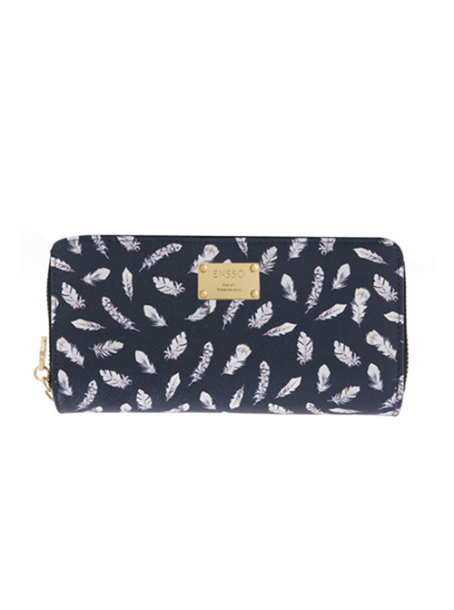 Feather Printing Lolita Black Long Wallet