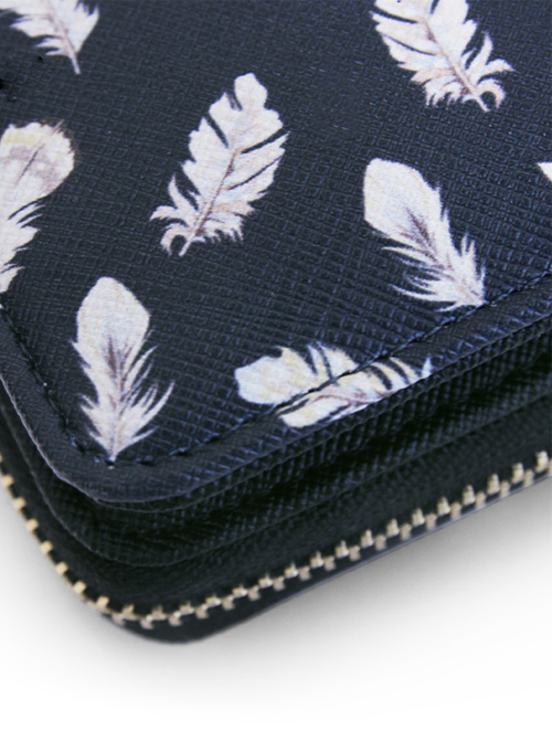 Feather Printing Lolita Black Long Wallet