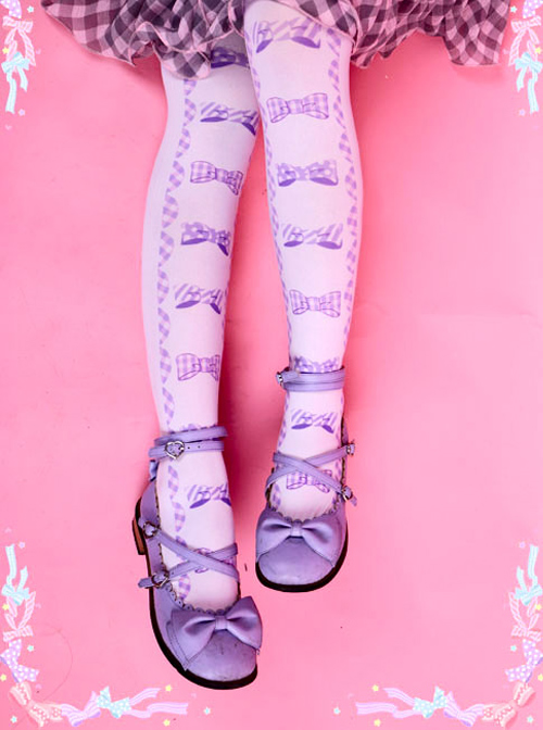 Cute Bowknot Printing Velvet Lolita Stockings