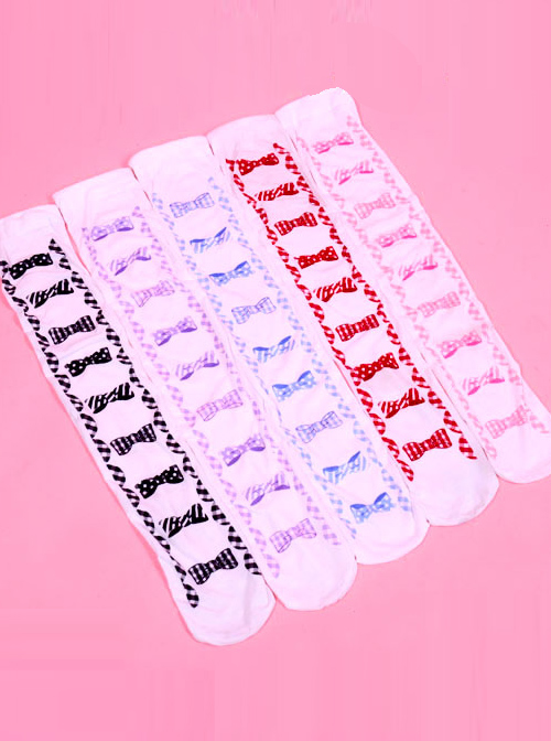Cute Bowknot Printing Velvet Lolita Stockings