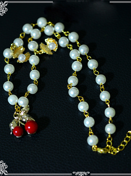 Cute Red Cherry Pearl Shell Lolita Necklace