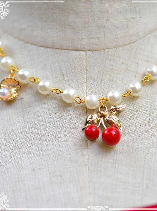 Cute Red Cherry Pearl Shell Lolita Necklace