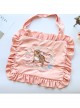 Cat Strawberry Embroidered Square Ruffles Satin Lolita Shoulder Bag