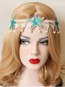 White Lace Starfish Pearl Hairband