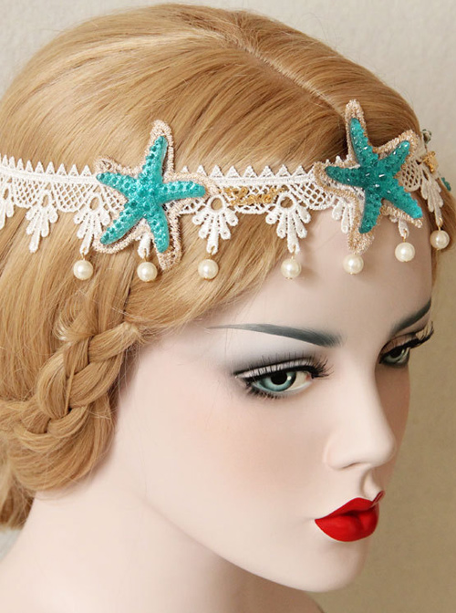 White Lace Starfish Pearl Hairband