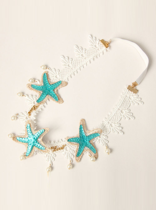 White Lace Starfish Pearl Hairband