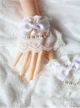 Bead Chain Bowknot Double Layer Rose Lace Lolita Hand Sleeves Multicolor