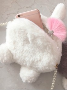 Cute White Cat And Gray Little Raccoon Tail Pearl Chain Sweet Lolita Shoulder Bag